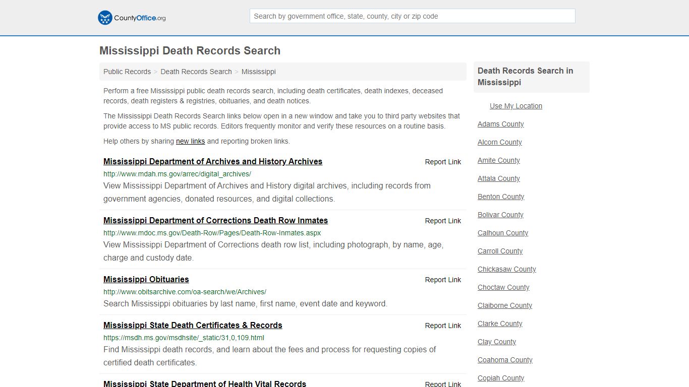 Death Records Search - Mississippi (Death Certificates ...